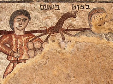 Investigadores hallan mosaico que retrata espías enviados por Moisés en Israel